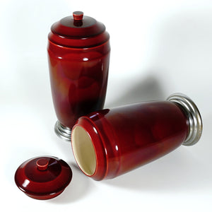 Pair Art Deco French Vases Paul Milet Sevres Ceramic Urns Ox Blood Sang De Boeuf Red Flambe Glaze