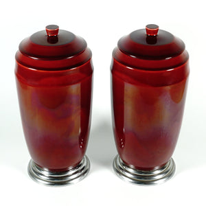 Pair Art Deco French Vases Paul Milet Sevres Ceramic Urns Ox Blood Sang De Boeuf Red Flambe Glaze