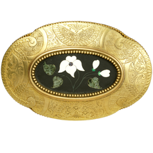 Load image into Gallery viewer, Antique Pietra Dura Stone Inlay Gilt Bronze Jewelry Casket Box
