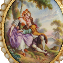 Load image into Gallery viewer, Antique Victorian 14K Yellow Gold Brooch Enamel Miniature Portrait, Baroque Pearls
