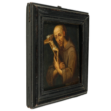 Load image into Gallery viewer, Baroque Oil Painting on Copper Portrait of Saint Francis with Crucifix
