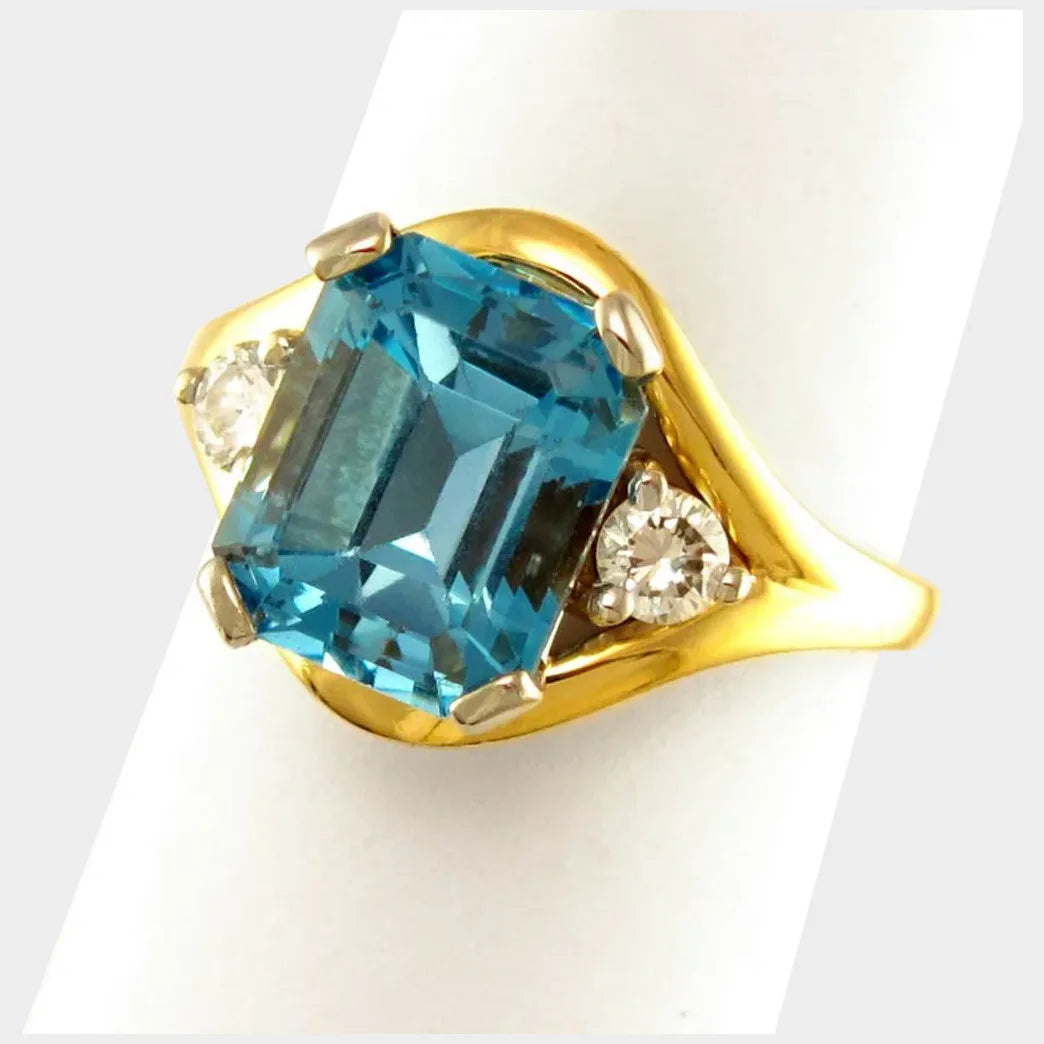 14K Gold London Blue Topaz & Diamond Ring