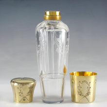 Load image into Gallery viewer, Antique French Sterling Silver Liquor Flask, Gilt Vermeil, Cut Crystal, Saglier Freres
