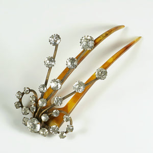 Edwardian Antique Hair Comb Aigrette Ornament Rhinestone Jewels