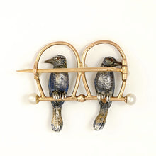 Load image into Gallery viewer, Antique Victorian 18K Rose Gold &amp; Silver French Bird Brooch, Diamonds &amp; Pearls, Ruby Eyes
