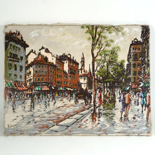 Load image into Gallery viewer, Vintage French Paris Street Scene Oil Painting Mid-Century
