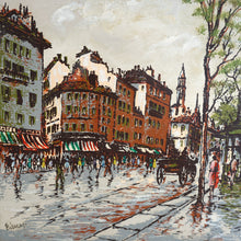 Load image into Gallery viewer, Vintage French Paris Street Scene Oil Painting Mid-Century

