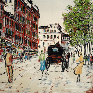 Vintage French Paris Street Scene Oil Painting