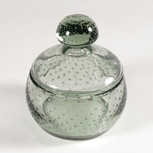 Load image into Gallery viewer, Vintage Czech Glass Powder Jar Vanity Dresser Box Controlled Bubble Smoky Gray
