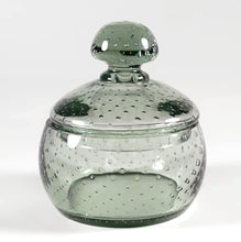 Load image into Gallery viewer, Vintage Czech Glass Powder Jar Vanity Dresser Box Controlled Bubble Smoky Gray
