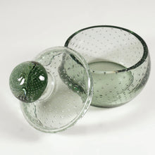 Load image into Gallery viewer, Vintage Czech Glass Powder Jar Vanity Dresser Box Controlled Bubble Smoky Gray
