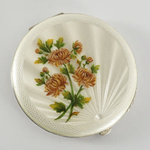 Sterling Silver Guilloche Enamel Compact Crisford & Norris Chrysanthemum Flowers