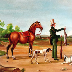 Vintage Oil Painting Portrait of a Hunting Scene With Horses & Hounds