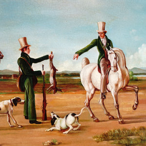 Vintage Oil Painting Portrait of a Hunting Scene With Horses & Hounds