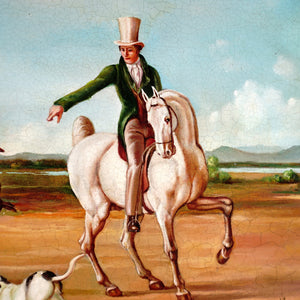 Vintage Oil Painting Portrait of a Hunting Scene With Horses & Hounds