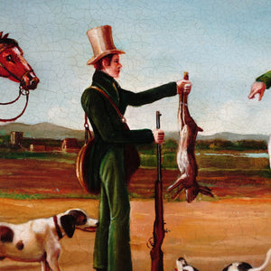 Vintage Oil Painting Portrait of a Hunting Scene With Horses & Hounds