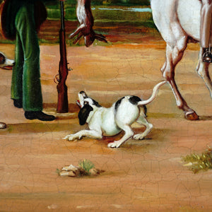 Vintage Oil Painting Portrait of a Hunting Scene With Horses & Hounds