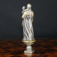 Load image into Gallery viewer, Antique French Silvered Bronze Wax Seal Desk Stamp Madonna &amp; Child
