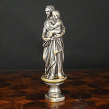 Load image into Gallery viewer, Antique French Silvered Bronze Wax Seal Desk Stamp Madonna &amp; Child
