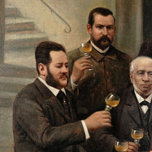 Load image into Gallery viewer, German Oil Painting Portrait of a Wine Tasting Group, Dated 1897
