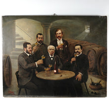 Load image into Gallery viewer, German Oil Painting Portrait of a Wine Tasting Group, Dated 1897
