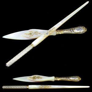 Antique French Silver & Mother of Pearl Writing Calligraphy Set