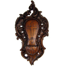Load image into Gallery viewer, Antique Black Forest Hand Carved Wood Holy Water Font, Stoup
