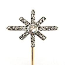 Load image into Gallery viewer, antique victorian french 18k yellow gold platinum diamond stick pin brooch, antique jewelry
