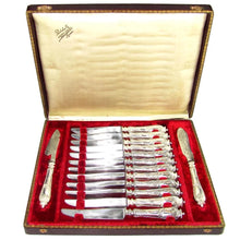 Load image into Gallery viewer, 14pc Ornate Antique French Sterling Silver Knives, With Cheese &amp; Butter Knife Serving Set
