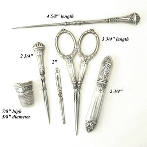 Antique French Silver Embroidery Sewing Tools, Kit, Set