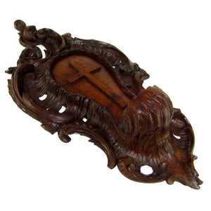 Antique Black Forest Hand Carved Wood Holy Water Font, Stoup