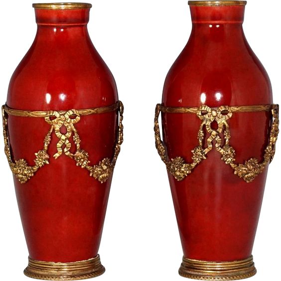 Antique Pair French Paul Milet Sevres Vases Ox Blood Sang De Boeuf Red Flambe