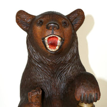 Load image into Gallery viewer, Signed Ruef Brothers Swiss Black Forest Hand Carved Bear Solid Wood Lantern Lamp
