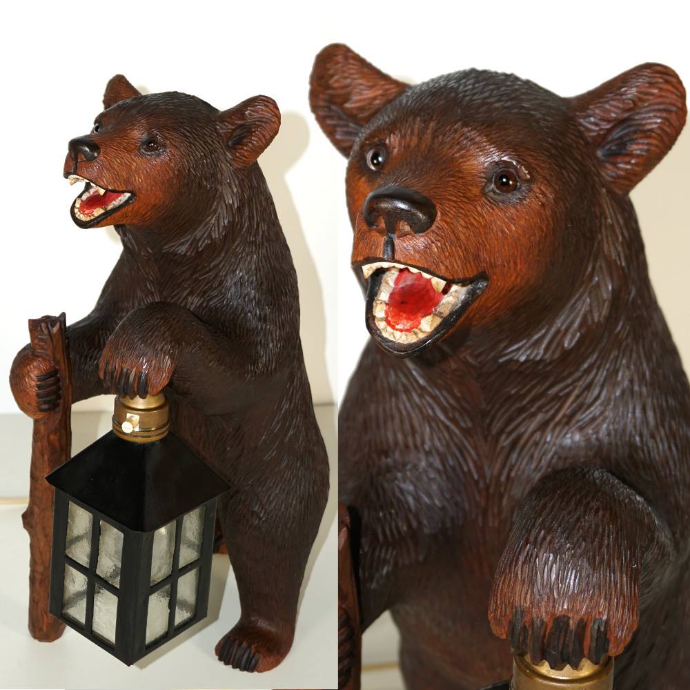 Signed Ruef Brothers Swiss Black Forest Hand Carved Bear