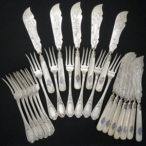 Antique Fork & Knife Serving Fish Set Mother of Pearl Handles Aesthetic  Period