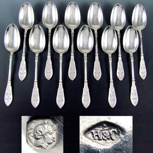 24pc Ornate Antique French Sterling Silver HENIN & Cie Forks & Spoon Set, Flatware Service for 12