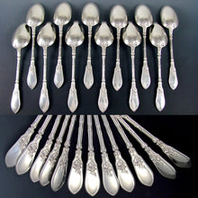 Load image into Gallery viewer, 24pc Ornate Antique French Sterling Silver HENIN &amp; Cie Forks &amp; Spoon Set, Flatware Service for 12
