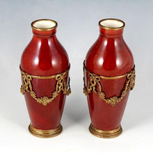 Load image into Gallery viewer, Antique Pair French Paul Milet Sevres Vases Ox Blood Sang De Boeuf Red Flambe

