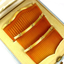 Load image into Gallery viewer, Antique French 18K Gold 3 Piece Hair Comb Set in Original Presentation Box Retailed by CLERC
