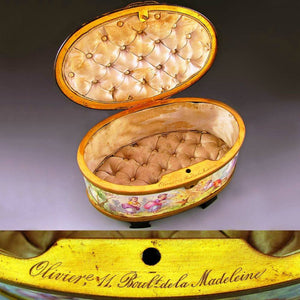 Antique French SIGNED Oliviere Paris Enamel & Bronze Jewelry Casket Box, Scenes of Children & Birds