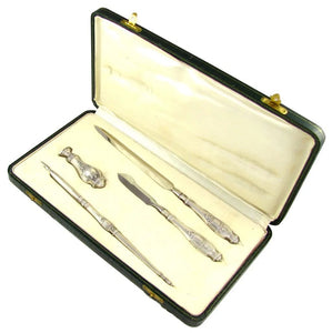 4pc Antique French .800 Silver Desk Set, Writing Tools, Dip Pen, Letter Opener, Wax Seal