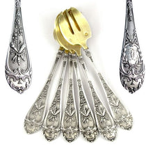Load image into Gallery viewer, 12 Antique French Sterling Silver &amp; Gilt Vermeil Oyster Forks

