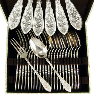Antique French Sterling Silver HENIN & Cie Flatware Set, Lunch, Dinner, Grand Cru Pattern