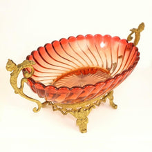 Load image into Gallery viewer, Baccarat centerpiece bowl, Bamboo swirl pattern, rose tiente, gilt bronze mounts

