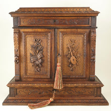 Load image into Gallery viewer, Antique French Hand Carved Wood 15&quot; Tall Table Top Cabinet, Black Forest Style
