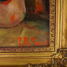 Load image into Gallery viewer, Still Life Painting of Theater Mask &amp; Wine Bottle, Signed Oil on Canvas, Ornate Gilt Frame
