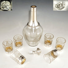 Load image into Gallery viewer, 7pc French Sterling Silver &amp; Cut Crystal Decanter Service
