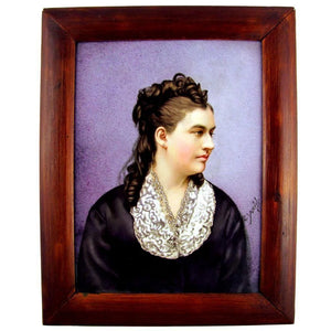 Antique French Hand Painted Porcelain Portrait Plaque of a Lady, Signed E. Yvetot