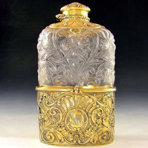 Antique Art Nouveau GORHAM Sterling Silver & Glass Flask,
