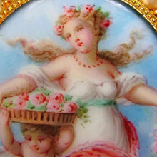 Load image into Gallery viewer, Enamel portrait of a lady, cherub, figural brooch 18k gold jewelry
